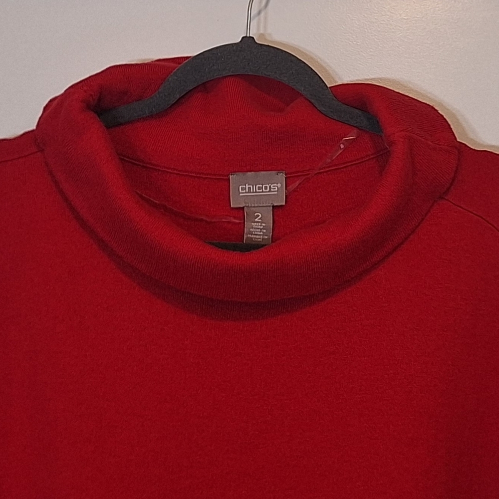 Chico's Classic Funnel Neck Cotton Blend Sweater  Stretch Risque Red Soft Large - Picture 4 of 12